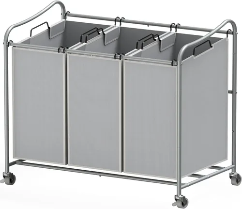 Vista 8 de Simple Houseware Carrito rodante clasificador de lavandería de 3 bolsas resistente, bronce