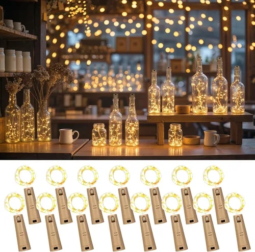 Vista 13 de Etinga Paquete de luces LED para botellas de doble batería, 6.6 pies, 20 LED, el doble de tiempo de iluminación, para uso en interiores