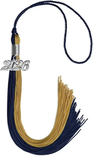 Vista 155 de Endea Graduation Borla de doble color con gota de fecha plateada (negro/oro antiguo, 2025)