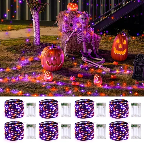 Vista 29 de JMEXSUSS Paquete de 4 unidades de 50 luces LED multicolor de hadas operadas por batería, cada una de 16 pies, luces de Navidad multicolor