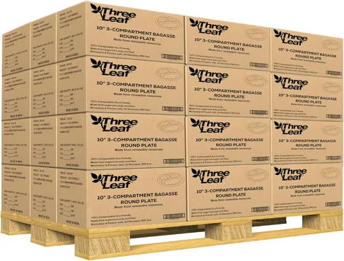 Vista 31 de three leaf platos redondos de bagazo de 10 pulgadas con 3 compartimentos, 25 unidades. Platos de bagazo desechables, 100 % biodegradables