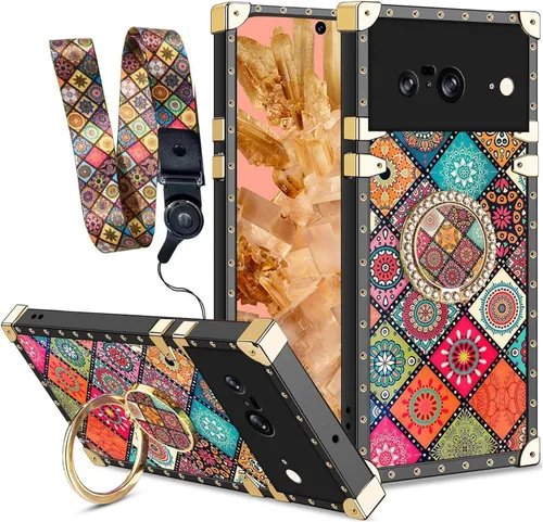 Vista 31 de nancheng for Google Pixel 6 Case for Girls Women Stylish Luxury Bees Design Case with Ring Stand Holder + Strap Lanyard Shockproof Protection Cover