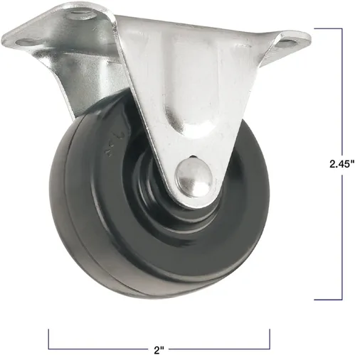 Vista 4 de Rueda de rodaja de goma resistente con placa superior rígida no giratoria - 2 pulgadas - capacidad de carga de 125 libras