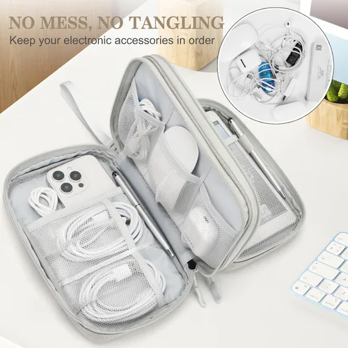 Vista 258 de FYY Organizador para accesorios electrónicos, para viajes, para cables, celular y cargadores, estuche portátil, impermeable, doble capa, bolsa