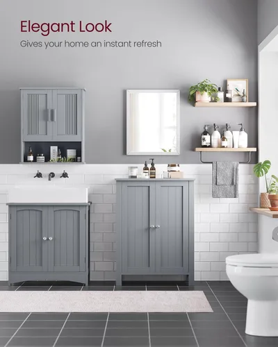 Vista 6 de VASAGLE Armario de almacenamiento de piso, unidad de almacenamiento independiente con 2 estantes ajustables, para baño, sala de estar, comedor