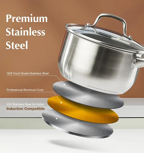 Vista 2 de KOCH SYSTEME CS Juego de cacerolas de acero inoxidable, cacerola de acero inoxidable de 1 cuarto, 2 cuartos y 3 cuartos con revestimiento