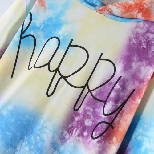 Vista 4 de Dreamyth Sudaderas con capucha para niña con estampado de teñido anudado, lindas y con estampado de feliz, para niños pequeños