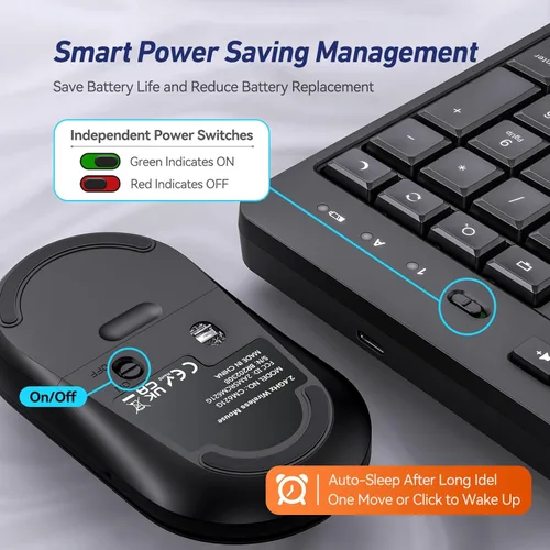 Vista 5 de Combo de teclado y mouse inalámbricos, teclado inalámbrico silencioso Acebaff 2.4G con soporte para tableta de teléfono, mouse silencioso, 11 teclas