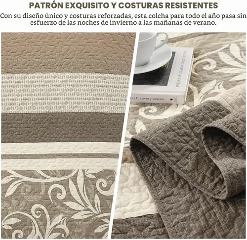 Vista 5 de Colchas ligeras tamaño King de 120x120, colcha de microfibra extra grande 100% algodón, colcha reversible con patrón botánico a rayas, juego de ropa