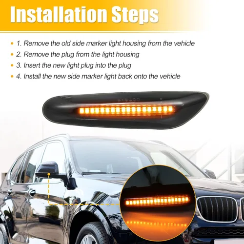 Vista 7 de X AUTOHAUX Señales de giro laterales LED completas para BMW 1 3 5 Serie E36 E46 E60 E87 E90 E92 X1 X3 63133418447 63133418448 Ensamblajes de luz