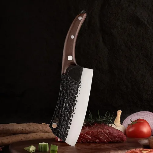 Vista 3 de Grandsharp Cuchillo de carnicero forjado a mano con funda, cuchillo afilado de carnicero de acero de alto carbono, cuchillo de carnicero para cortar