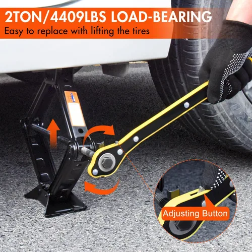 Vista 3 de Gato de Tijera para Automóvil de 2 Toneladas (4409 libras) Kit de Cambio de Neumáticos con Llave de Tuercas - Kit de Emergencia para Automóvil, SUV