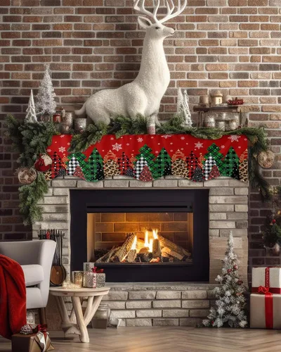 Vista 23 de ALAGEO Bufanda de Chimenea Navideña Copos de Nieve Azules Cubierta de Bufanda de Repisa de Chimenea Cubierta Corredor de Repisa de Árbol de Navidad