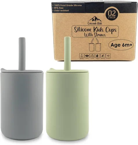 Vasos de silicona para batidos con pajilla, vaso de entrenamiento irrompible con popote para bebés y niños pequeños para menos desorden, taza de