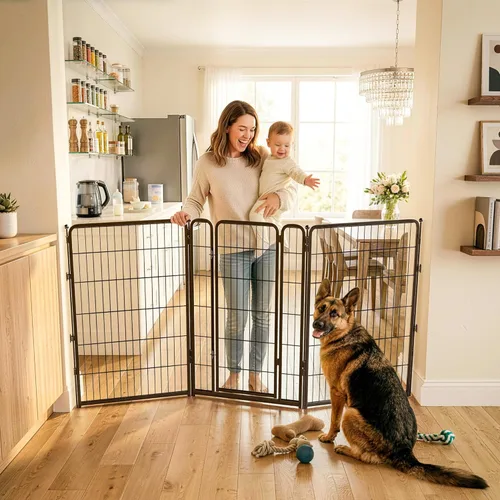 Vista 34 de FXW Puerta para perros extra ancha diseñada para uso en interiores, ancho ajustable de hasta 165 pulgadas de ancho