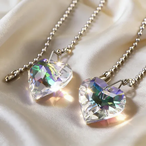 Vista 5 de Extensor de cadena para ventilador de techo, paquete de 2 colgantes decorativos de prisma de corazón de cristal de 12 pulgadas con conectores