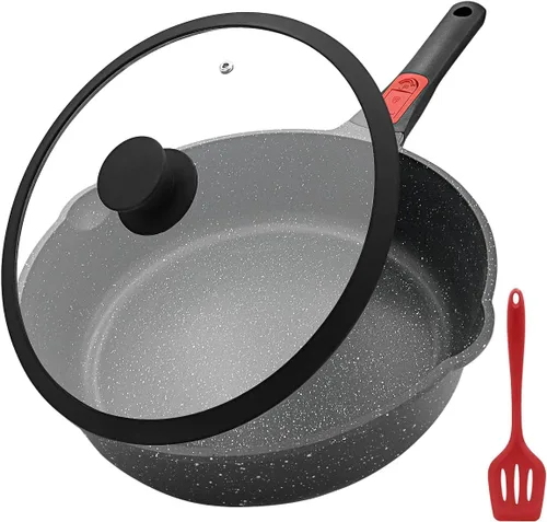 Sartén para saltear con tapa, sartenes antiadherentes de 12 pulgadas, sartén profunda antiadherente de 5 cuartos de galón, compatible con todas las