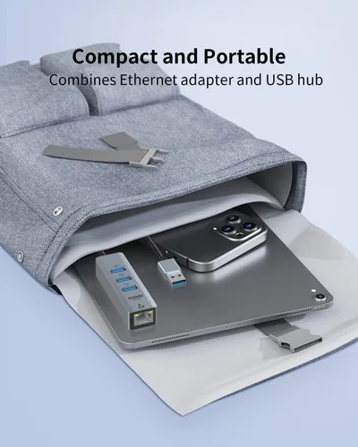 Vista 5 de Adaptador USB a Ethernet para computadora portátil, 4 en 1 USB3.0 a RJ45 Hub, 3* USB 3.0, Gigabit 101001000Mbps, soporte para MacBook, Surface Pro