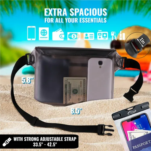Vista 5 de AiRunTech Riñonera impermeable, bolsa impermeable para iPhone 16 15 14 13 12 11 Pro Max, bolsa seca IPX8 para esnórquel, playa, crucero, kayak