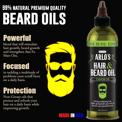 Vista 3 de Arlo's Aceite para cabello y barba con aceite de ricino 8 oz. - Aceite para el cabello, aceite de bigote y crecimiento de aceite para barba