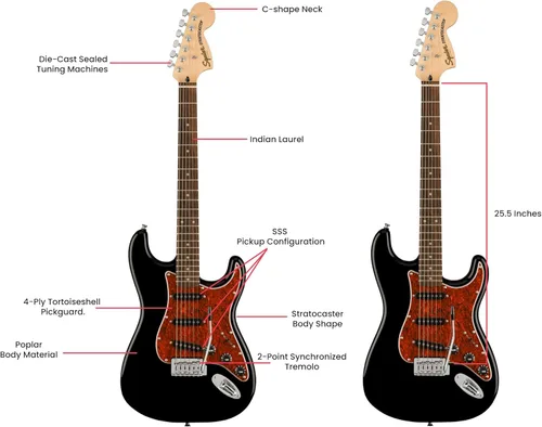 Vista 9 de Fender Squier Affinity Stratocaster - Edición Limitada Negra, Paquete con Amplificador Frontman 10G, Estuche, Afinador, Cable de Instrumento