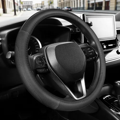 Vista 10 de SEG Direct Funda universal para volante de automóvil, tamaño estándar de 14.5-15 pulgadas, piel de microfibra negra