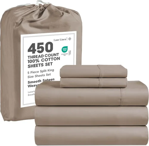 Vista 47 de LANE LINEN - Juego de sábanas tamaño Queen, 450 hilos, 100% algodón, refrescantes, suaves y transpirables, con bolsillo profundo, 4 piezas