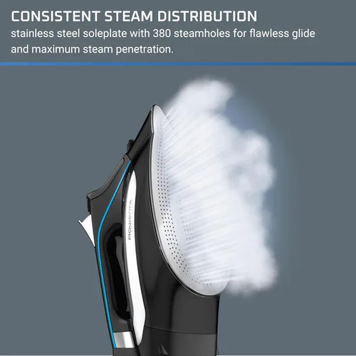 Vista 5 de Rowenta, Plancha de vapor de acero inoxidable Smart Temp para ropa, 380 agujeros de microvapor, planchado de 1725 vatios, apagado automático