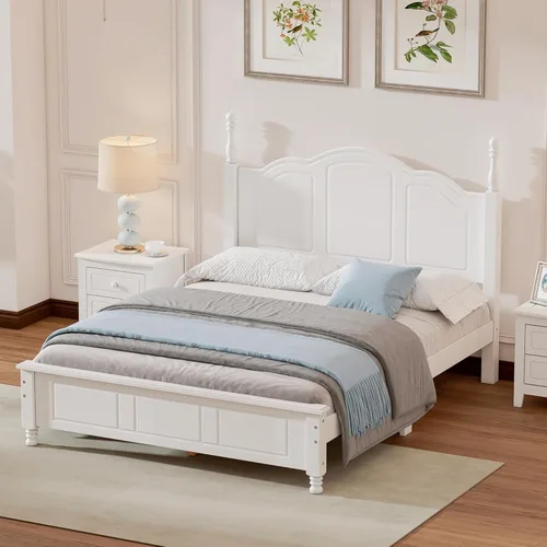 Vista 8 de Merax Juego de muebles de dormitorio de madera rústica moderna de 3 piezas con marco de cama de tamaño matrimonial, 2 mesitas de noche con cajones