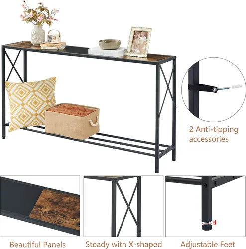 Vista 8 de Tajsoon Mesa de consola de 55.1 pulgadas, mesa de entrada industrial, mesa de sofá estrecha con estantes, mesa de pasillo para entrada, entrada