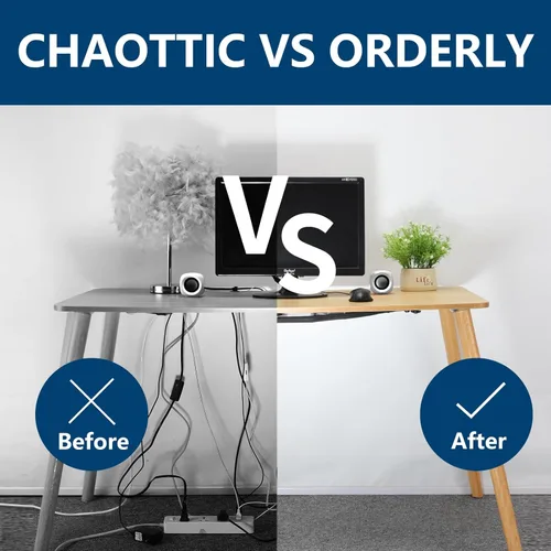 Vista 3 de WurdeWindig - Red de gestión de cables, kit de administrador de cables negro, malla flexible debajo del escritorio, organización de cables