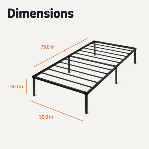 Vista 52 de Amazon Basics Base de cama con almacenamiento, plataforma de metal plegable, acero resistente, no necesita somier, 14 pulgadas de alto, instalación