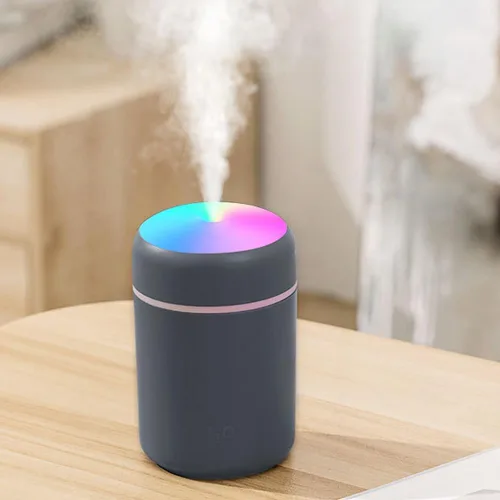 Mini humidificador portátil, 10.1 fl oz con luz nocturna LED colorida, humidificador de escritorio personal USB para automóvil, oficina, hogar, Gris