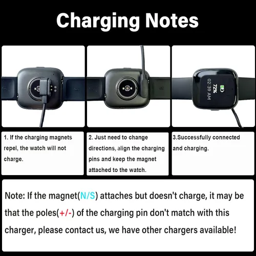 Vista 6 de Compatible con cargador de reloj inteligente militar, paquete de 2 polaridad de electrodo opuesto Cable de carga magnético USB para reloj