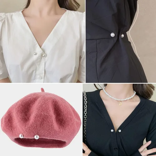 Vista 4 de 145 piezas de broches, pines de chal para suéter y sombrero, pines de línea de cuello, broches dobles de perlas sintéticas para mujeres, botones