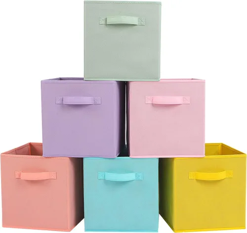 Stero Contenedores de almacenamiento de tela de 13 x 13 x 13 pulgadas, paquete de 6 cubos de almacenamiento duraderos de colores divertidos con