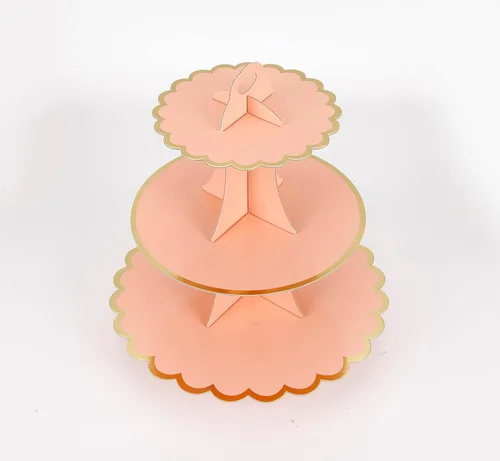 Vista 61 de YLDW Soporte para cupcakes de 3 niveles, soporte de torre de cartón para tartas, soporte de postre desechable para cumpleaños, fiesta de té Negro