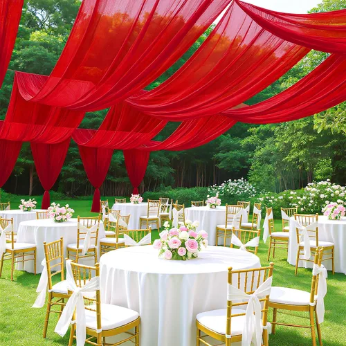 Vista 12 de FUHSY Cortinas de techo para arco de boda, tela drapeada, tela de gasa, cortinas de gasa burdeos para telón de fondo, 5 x 20 pies, 2 paneles