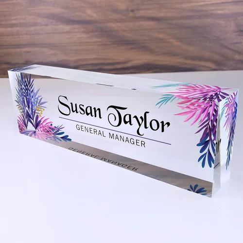 Vista 34 de Artblox - Placa de nombre personalizada para escritorio de oficina con soporte de tarjeta de presentación Cristal acrílico transparente