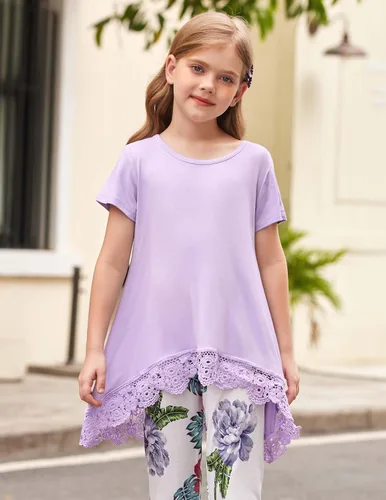 Vista 2 de Arshiner Blusa larga para niñas, estilo casual, básica, holgada, suave, con vuelo, para niñas