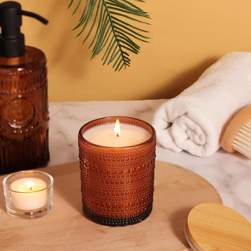 Vista 7 de DARJEN Paquete de 12 tarros de vela ámbar para hacer velas, tarros vacíos de 8 onzas para hacer velas de vidrio con tapas y etiquetas de bambú
