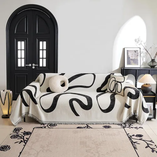 Vista 8 de MYSKY HOME Funda de Sofá Boho Súper Suave Fundas de Sofá para Sofá de 2-3 Cojines, Funda Moderna de Sofá de Jacquard Negro Funda de Loveseat Futón