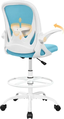 Vista 12 de Primy Silla de dibujo alta de oficina con reposabrazos abatibles, silla de escritorio ergonómica ejecutiva para computadora con soporte lumbar