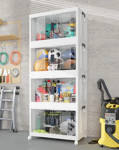 Vista 14 de OlarHike 48QT - Contenedores de almacenamiento con cierre con tapas, caja de almacenamiento plegable con puertas y ruedas, contenedores de plástico