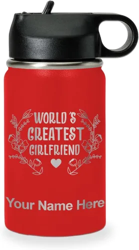 Vista 15 de LaserGram Personalized Water Bottle, World's Greatest Girlfriend, Stainless Steel Double Wall Vacuum Insulated with Flip Top Straw, Custom Engraved