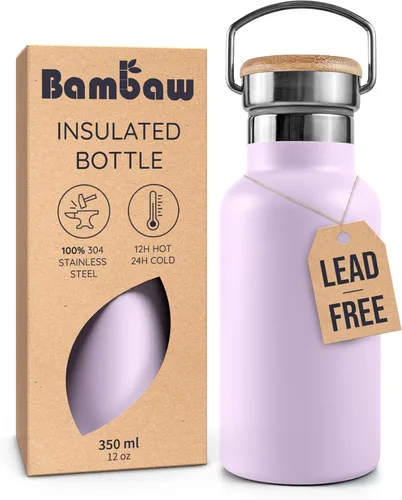 Vista 46 de Bambaw Botella de agua de acero inoxidable de 12 onzas, azul Egeo, 350 ml, de doble pared aislada, a prueba de fugas, apta para lavavajillas, sin BPA