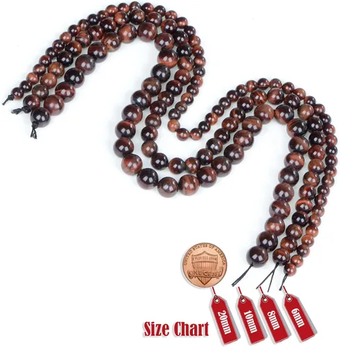 Vista 6 de 100 cuentas redondas sueltas de ojo de tigre rojo natural de 0.315 pulgadas para fabricación de joyas con cordón elástico de cristal