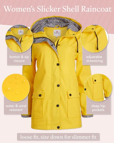 Vista 4 de URBAN REPUBLIC Chubasquero para mujer Chaqueta impermeable cortavientos resistente al agua (S-3XL)