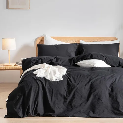 Vista 26 de BESTOUCH Juego de funda de edredón 100 % algodón lavado, tacto súper suave, cómodo, elegante, ligero, juego de ropa de cama de 2 piezas, color gris