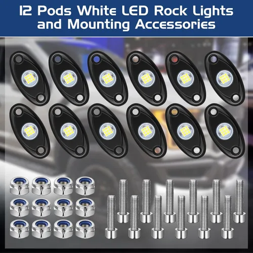 Vista 2 de Macarrie 12 Pods Luces LED Rock para Coche SUV Luces Underglow Impermeables Neón Trail Rig Lámpara Iluminación para Camión Motocicleta Barco ATV UTV